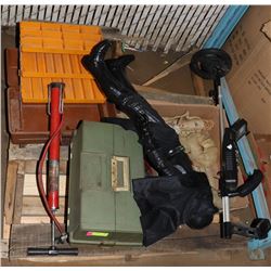 PALLET WITH 2 FISHING BOXES, DARTH  VADER FIGURE,