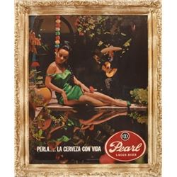 Pearl Beer La Cerveza Con Vida Framed Sign