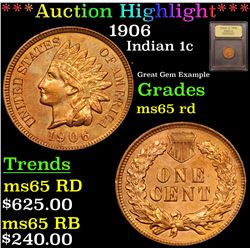 ***Auction Highlight*** 1906 Indian Cent 1c Graded GEM Unc RD By USCG (fc)
