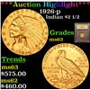 Image 1 : ***Auction Highlight*** 1926-p Gold Indian Quarter Eagle $2 1/2 Graded Select Unc By USCG (fc)