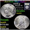 Image 1 : ***Auction Highlight*** 1934-p Peace Dollar $1 Graded Choice+ Unc By USCG (fc)