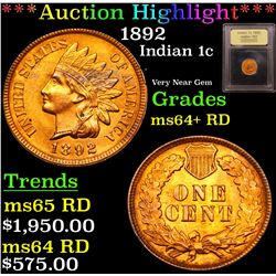 ***Auction Highlight*** 1892 Indian Cent 1c Graded Choice+ Unc RD By USCG (fc)