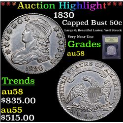 ***Auction Highlight*** 1830 Capped Bust Half Dollar 50c Graded Choice AU/BU Slider By USCG (fc)