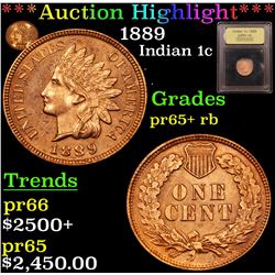 Proof ***Auction Highlight*** 1889 Indian Cent 1c Graded GEM+ rb Proof By USCG (fc)