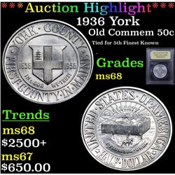 ***Auction Highlight*** 1936 York Old Commem Half Dollar 50c Graded GEM+++ Unc By USCG (fc)