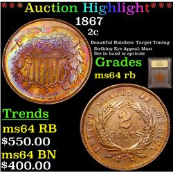 ***Auction Highlight*** 1867 Two Cent Piece 2c Graded Choice Unc RB By USCG (fc)