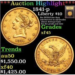 ***Auction Highlight*** 1841-p Gold Liberty Eagle $10 Graded xf+ By USCG (fc)