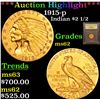 Image 1 : ***Auction Highlight*** 1915-p Gold Indian Quarter Eagle $2 1/2 Graded Select Unc By USCG (fc)