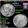 Image 1 : ***Auction Highlight*** 1928-p Peace Dollar $1 Graded Select+ Unc By USCG (fc)