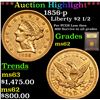 Image 1 : ***Auction Highlight*** 1856-p Gold Liberty Quarter Eagle $2 1/2 Graded Select Unc By USCG (fc)