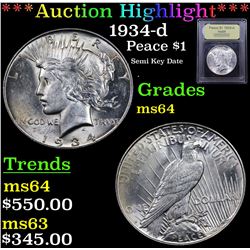 ***Auction Highlight*** 1934-d Peace Dollar $1 Graded Choice Unc By USCG (fc)