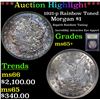 Image 1 : ***Auction Highlight*** 1921-p Rainbow Toned Morgan Dollar $1 Graded GEM+ Unc By USCG (fc)