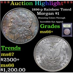 ***Auction Highlight*** 1896-p Rainbow Toned Morgan Dollar $1 Graded GEM++ Unc By USCG (fc)