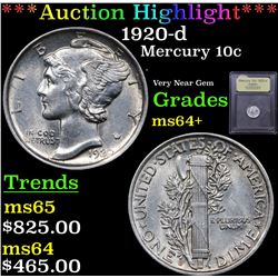 ***Auction Highlight*** 1920-d Mercury Dime 10c Graded Choice+ Unc By USCG (fc)