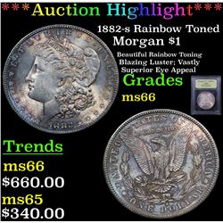 ***Auction Highlight*** 1882-s Rainbow Toned Morgan Dollar $1 Graded GEM+ Unc By USCG (fc)