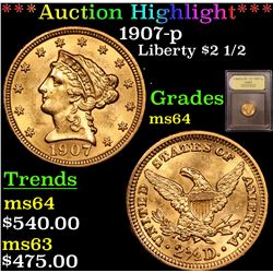 ***Auction Highlight*** 1907-p Gold Liberty Quarter Eagle $2 1/2 Graded Choice Unc By USCG (fc)