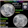 Image 1 : ***Auction Highlight*** 1927-p Peace Dollar $1 Graded Choice Unc By USCG (fc)