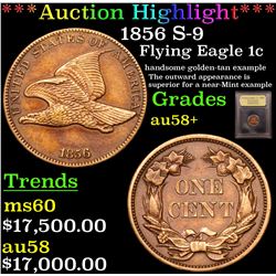 ***Auction Highlight*** 1856 S-9 Flying Eagle Cent 1c Graded Choice AU/BU Slider+ By USCG (fc)