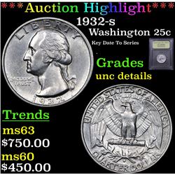 ***Auction Highlight*** 1932-s Washington Quarter 25c Graded Unc Details By USCG (fc)
