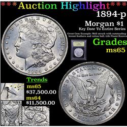 ***Auction Highlight*** 1894-p Morgan Dollar $1 Graded GEM Unc By USCG (fc)
