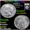 Image 1 : ***Auction Highlight*** 1934-s Peace Dollar $1 Graded Unc Details By USCG (fc)