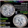 Image 1 : ***Auction Highlight*** 1916-d Walking Liberty Half Dollar 50c Graded GEM+ Unc By USCG (fc)