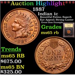 ***Auction Highlight*** 1887 Indian Cent 1c Graded GEM Unc RB By USCG (fc)