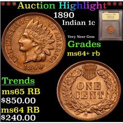 ***Auction Highlight*** 1890 Indian Cent 1c Graded Choice+ Unc RB By USCG (fc)