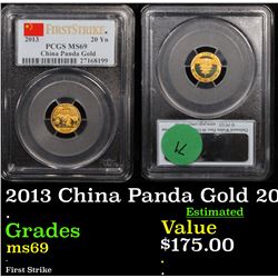 PCGS 2013 China Panda Gold 20 YN Graded ms69 By PCGS