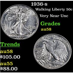 1936-s Walking Liberty Half Dollar 50c Grades Choice AU/BU Slider
