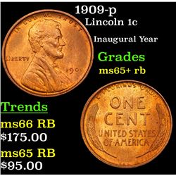 1909-p Lincoln Cent 1c Grades Gem+ Unc RB