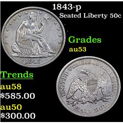 1843-p Seated Half Dollar 50c Grades Select AU