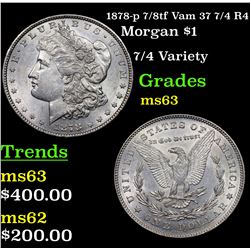 1878-p 7/8tf Vam 37 7/4 R4 Morgan Dollar $1 Grades Select Unc