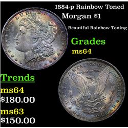 1884-p Rainbow Toned Morgan Dollar $1 Grades Choice Unc