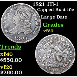 1821 JR-1 Capped Bust Dime 10c Grades vf++