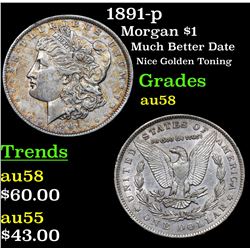 1891-p Morgan Dollar $1 Grades Choice AU/BU Slider