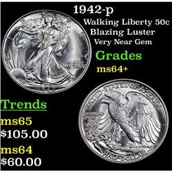 1942-p Walking Liberty Half Dollar 50c Grades Choice+ Unc