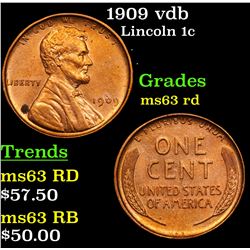 1909 vdb Lincoln Cent 1c Grades Select Unc RD