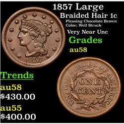 1857 Large Braided Hair Large Cent 1c Grades Choice AU/BU Slider