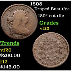 1808 Draped Bust Half Cent 1/2c Grades vf, very fine
