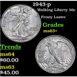 1943-p Walking Liberty Half Dollar 50c Grades Select+ Unc