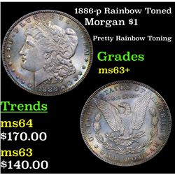 1886-p Rainbow Toned Morgan Dollar $1 Grades Select+ Unc