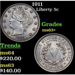 1911 Liberty Nickel 5c Grades Select+ Unc