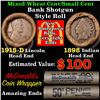Image 1 : Mixed small cents 1c orig shotgun roll, 1915-d Wheat Cent, 1898 Indian Cent other end, McDonalds Wra