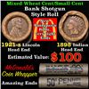 Image 1 : Mixed small cents 1c orig shotgun roll, 1921-s Wheat Cent, 1898 Indian Cent other end,McDnalds Wrapp