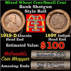 Mixed small cents 1c orig shotgun roll, 1919-d Wheat Cent, 1897 Indian Cent other end, McDonalds Wra