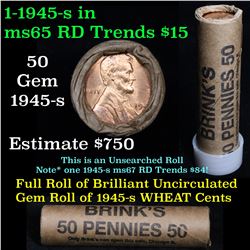 1945-s Lincoln cent 1c roll, 50 pieces (fc)