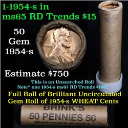 1954-s Lincoln cent 1c roll, 50 pieces (fc)