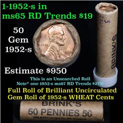 1952-s Lincoln cent 1c roll, 50 pieces (fc)