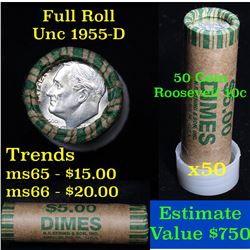 1955-d Roosevelt Dime 10c roll, 50 pieces (fc)
